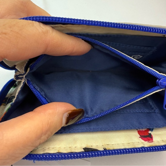 Vera Bradley Cream & Teal w/Royal Blue Zipper Bird Print RFID Protection Wallet - Picture 7 of 9